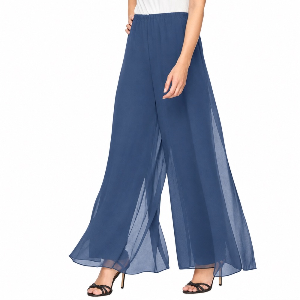 Alex Evenings Wedgewood Blue Wide Leg Chiffon Cocktail Pants Size 2X